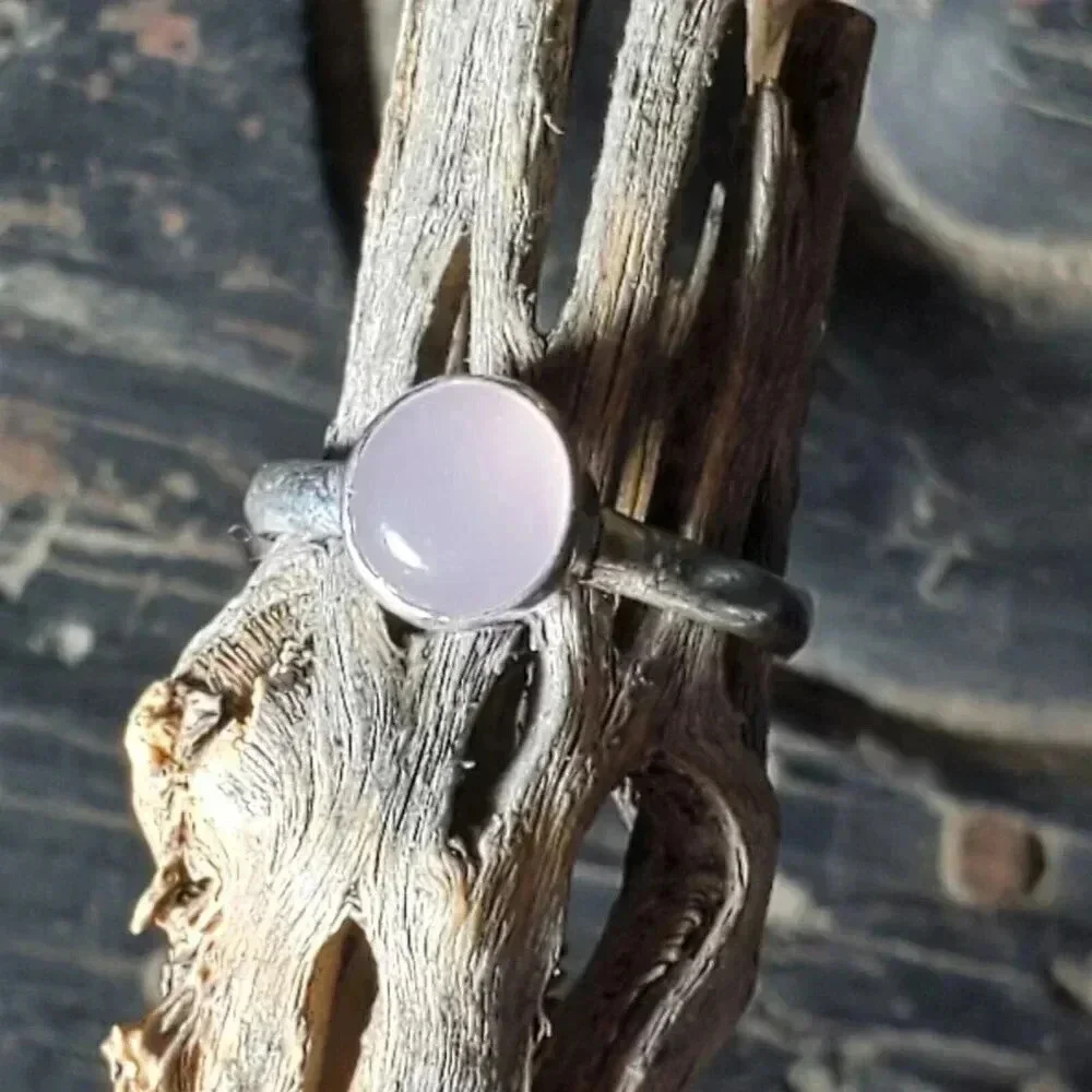 Artisan India Rose Quartz 925 Sterling Silver Plated Gemstone Ring Size 7